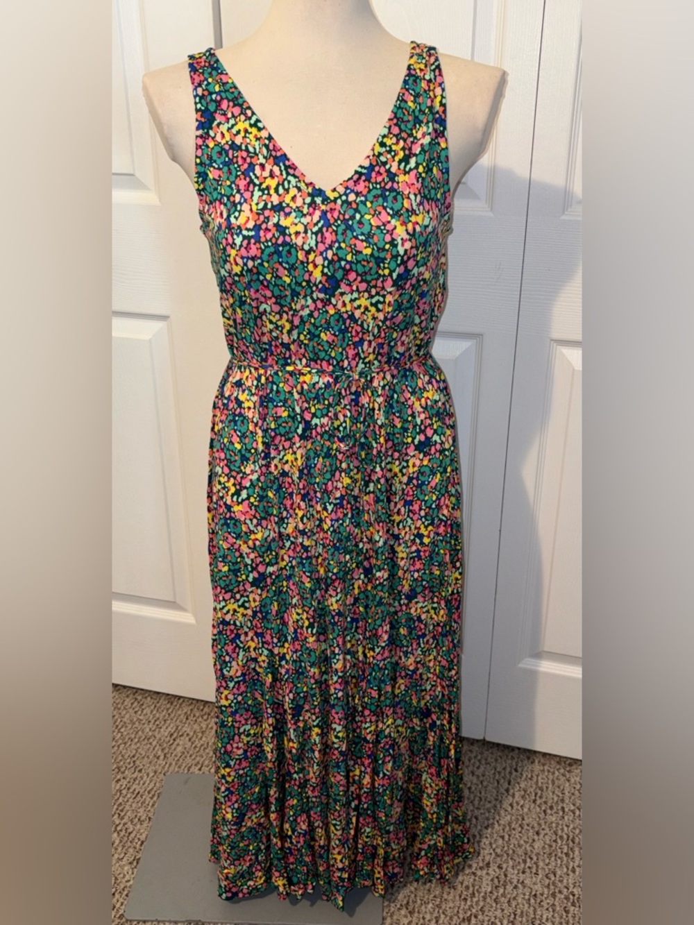 LOFT Multicolor Floral Godet Midi Dress